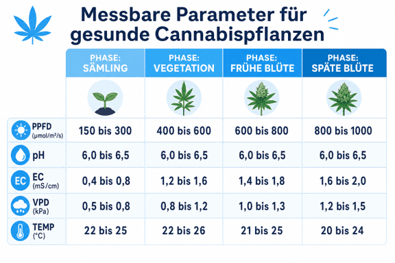 Messbare Parameter für gesunde Cannabispflanzen