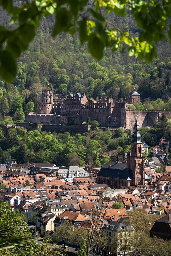 Blick vom Philosophenweg auf Heidelberger Schloss und Altstadt