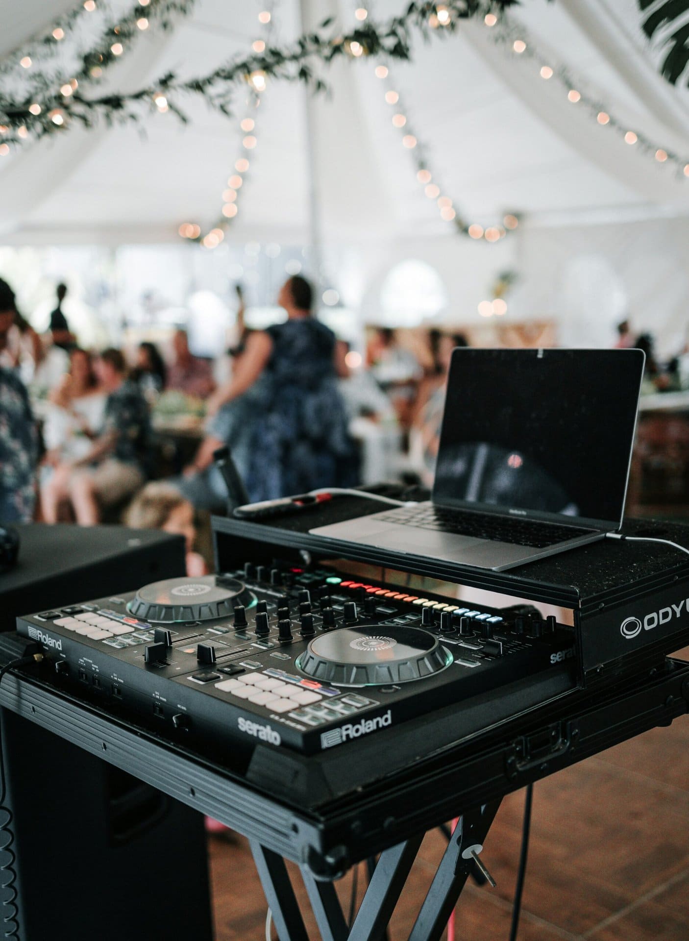 DJ controller and laptop at a wedding in a tent