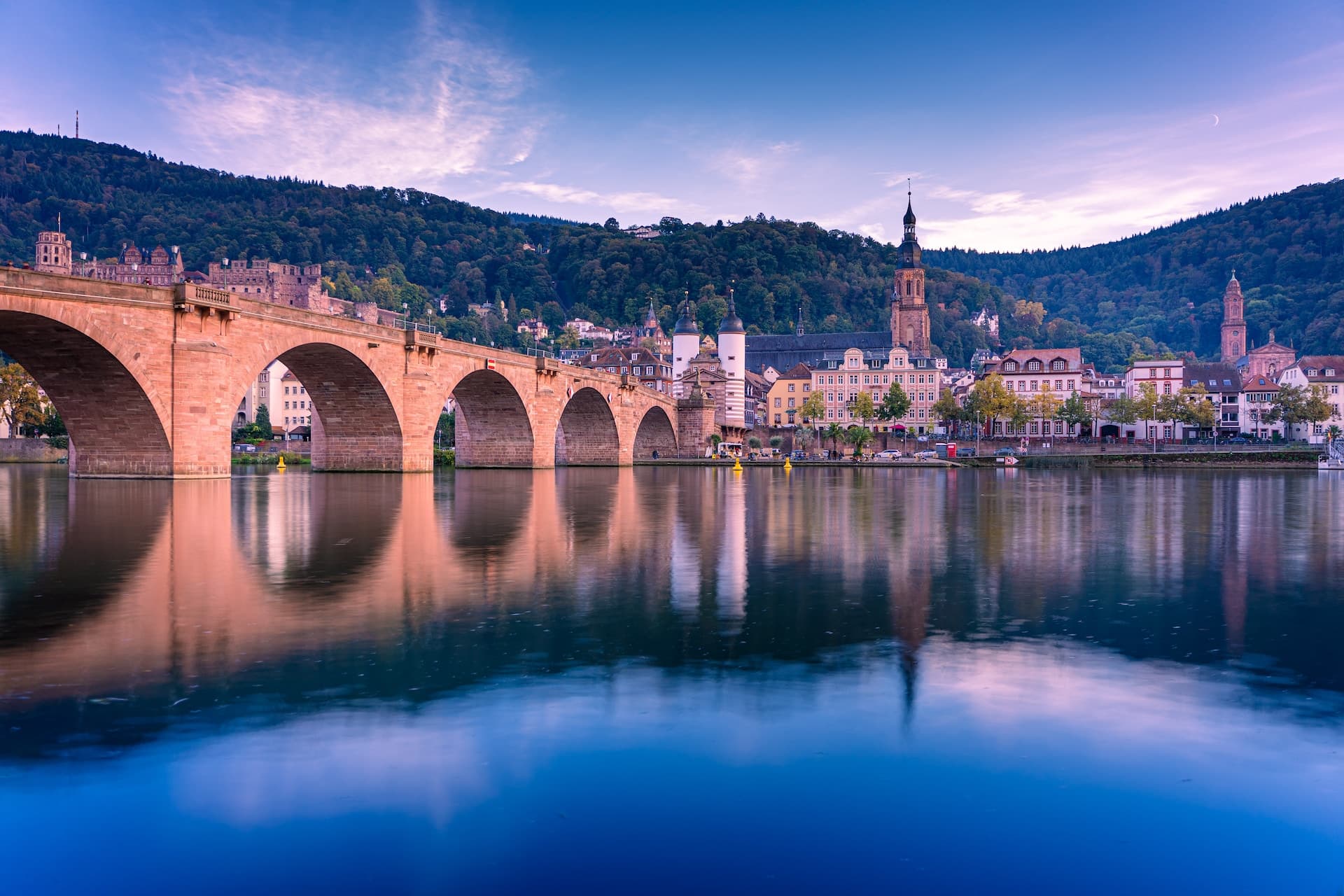 Old Bridge and Old Town of Heidelberg reflected in the Neckar
