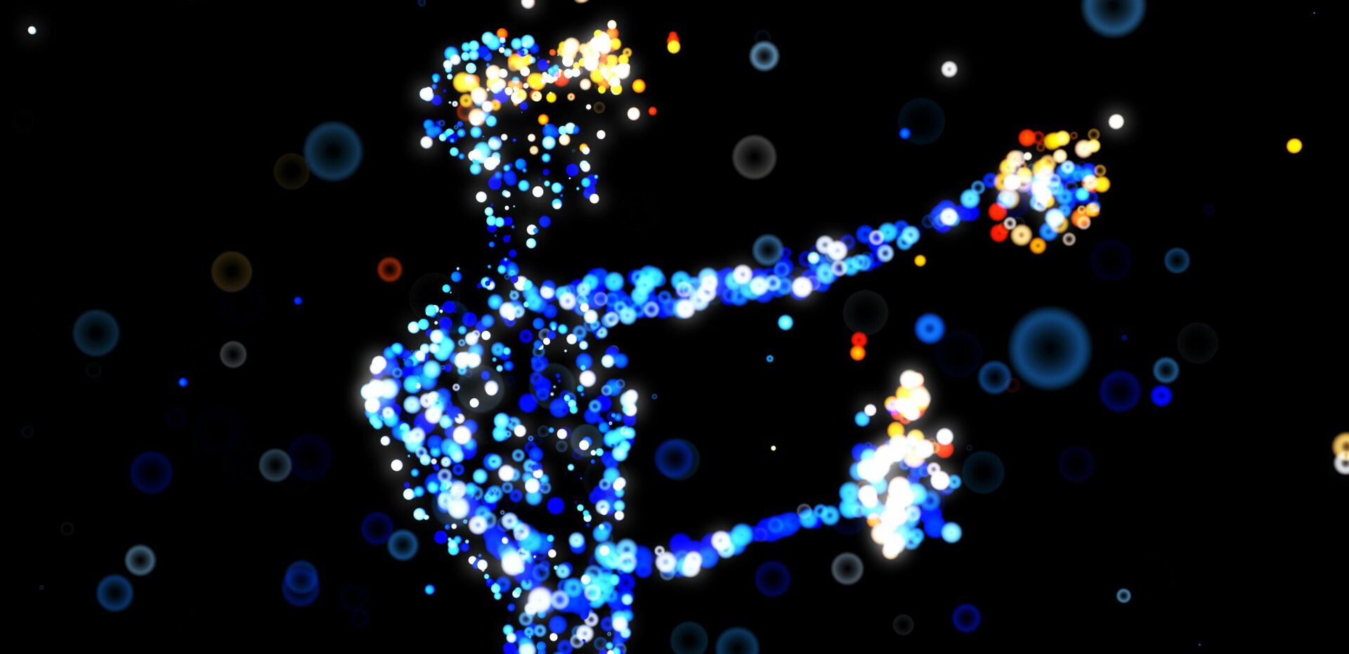 Digitale Figur aus Lichtpunkten mit VR-Brille